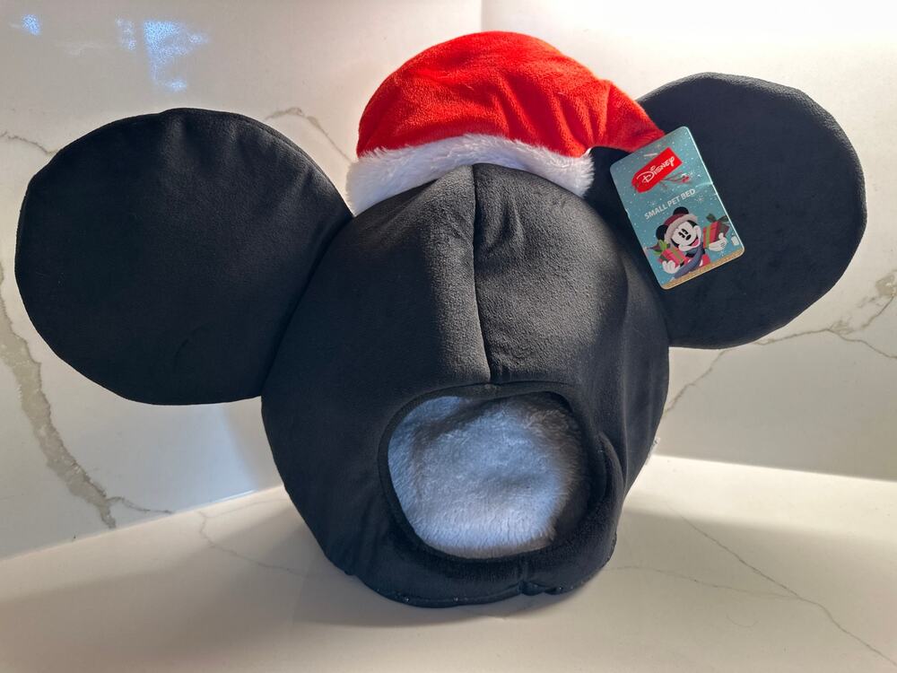 New Disney Fetch Small Pet Bed featuring a Mickey Mouse Santa Cozy Cave Design